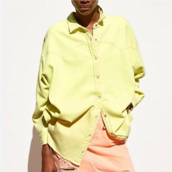 Zara Neon Overshirt oversized yellow shacket - Picture 2 of 8